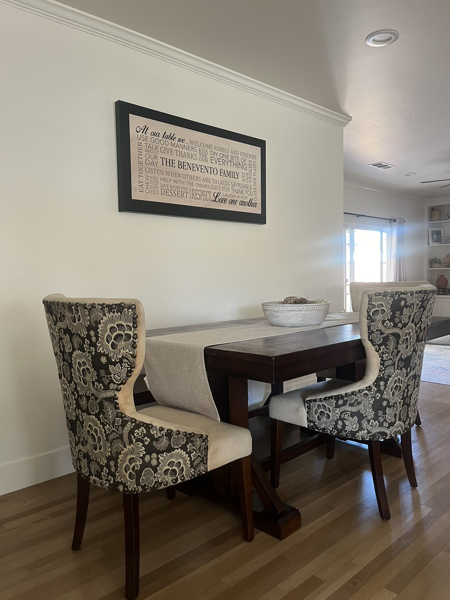 Extendable Dining Table, 3 Chairs, And 1 Bench