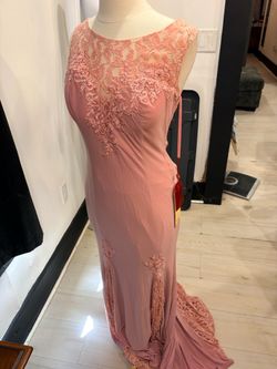 Pink Lace Formal Evening Gown with Train