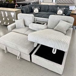 Modern corduroy Convertible Sectional Sofa- L Shape Sleeper Couch