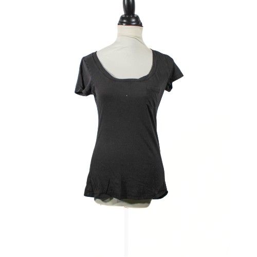 Vintage Y2k Black Round Neck Pocket Tee Juniors Medium Casual T Shirt