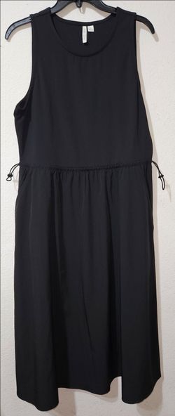 Black Sleeveless Midi Dress with Drawstring Waist