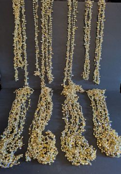 Christmas Beaded Garland Gold & White Beads Sparkle Bundle 8 Strands