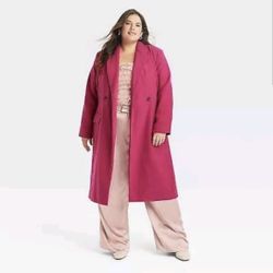 NWT Women's Essential Wool Overcoat Jacket - A New Day Pink 2X
