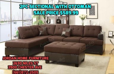 Chocolate sectional with ottoman
