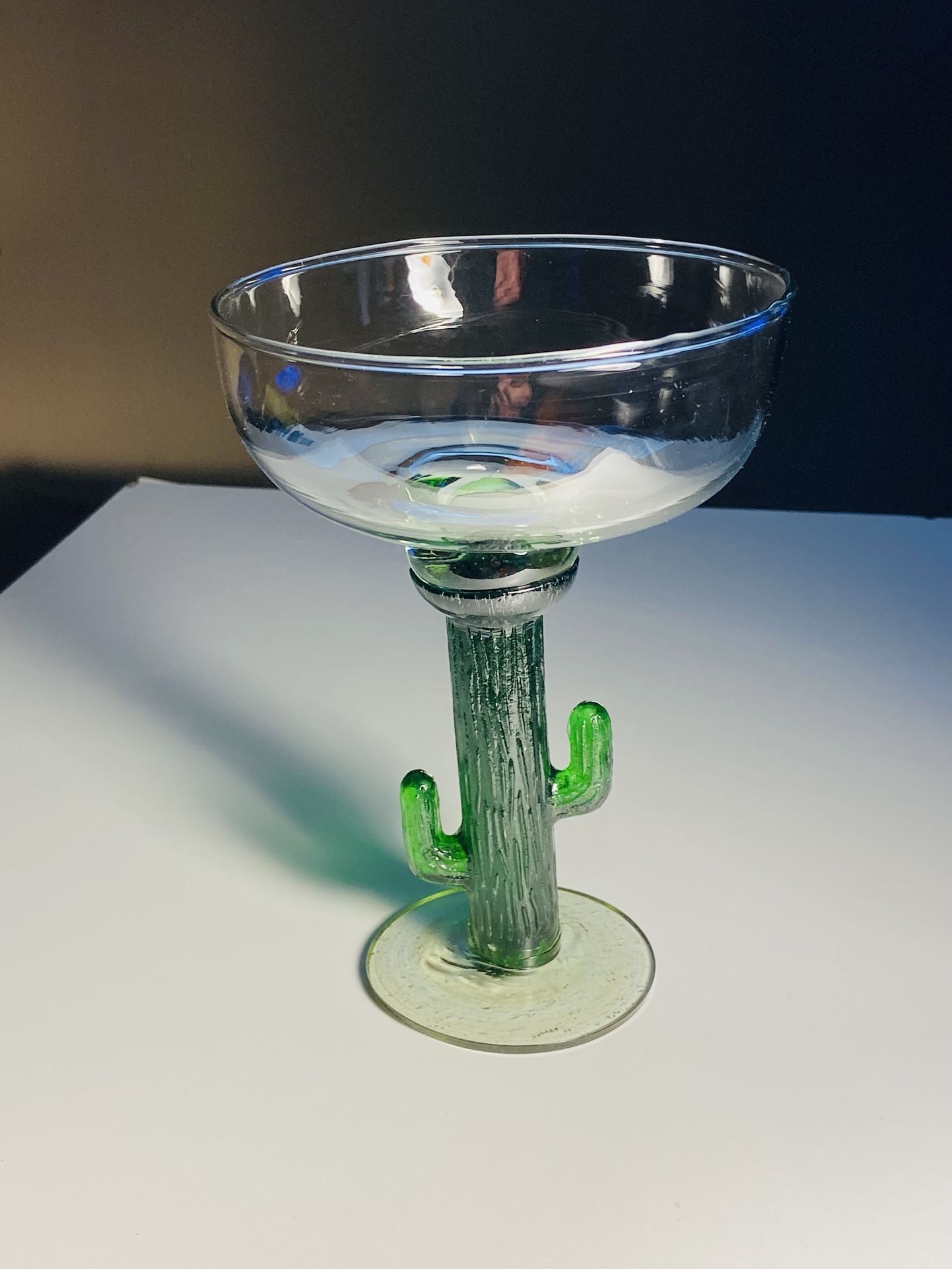 Beautiful Mexico Hand Blown Saguaro Cactus Margarita Glass. 7”x5”