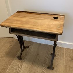 Antique cast iron school desks /side table