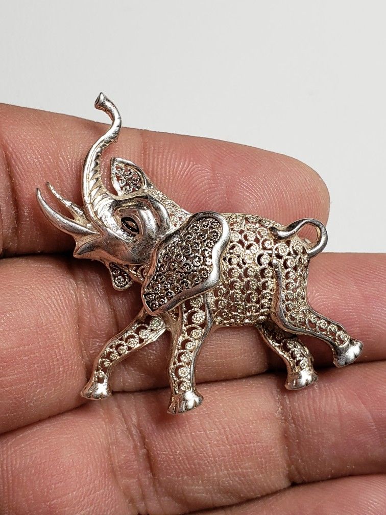 Sterling Silver German Elephant Brooch