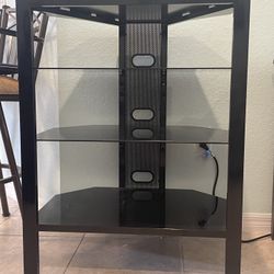 Metal TV Stand With Glass Shelving (Black)