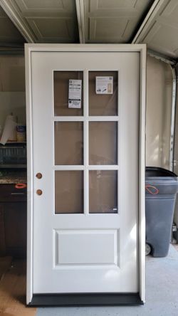 36 in. x 80 in. Legacy Series 6 Lite Clear Glass Right-Hand Inswing Primed Fiberglass Prehung Front Door