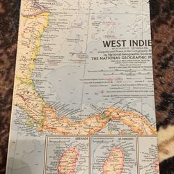 Vintage 1962 National Geographic Magazine Map West Indies - Historic Wall Map Series 