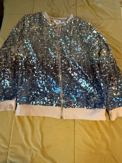 Disney blue sequin bomber jacket