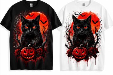 Custom Halloween T-Shirt – Personalized Spooky Logo DTF Printed Cotton Tee for Halloween Parties & Events (Black & White)