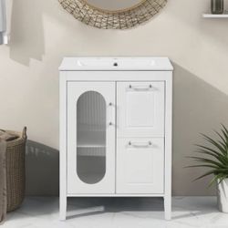 NEW White 18 in. W x 24 in. D x 33 in. H 1-Sink Bath Vanity with White ceramics Top