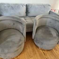Modern Velvet Sofa Set – Sofa + 2 Accent Chairs 