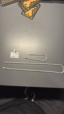 22inch 4mm 925 silver rope  / 8inch 4mm 925 bracelet/ last supper pendant 925