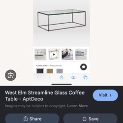 West Elm Streamline Glass Coffee Table 