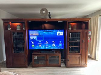 Mission style oak media center
