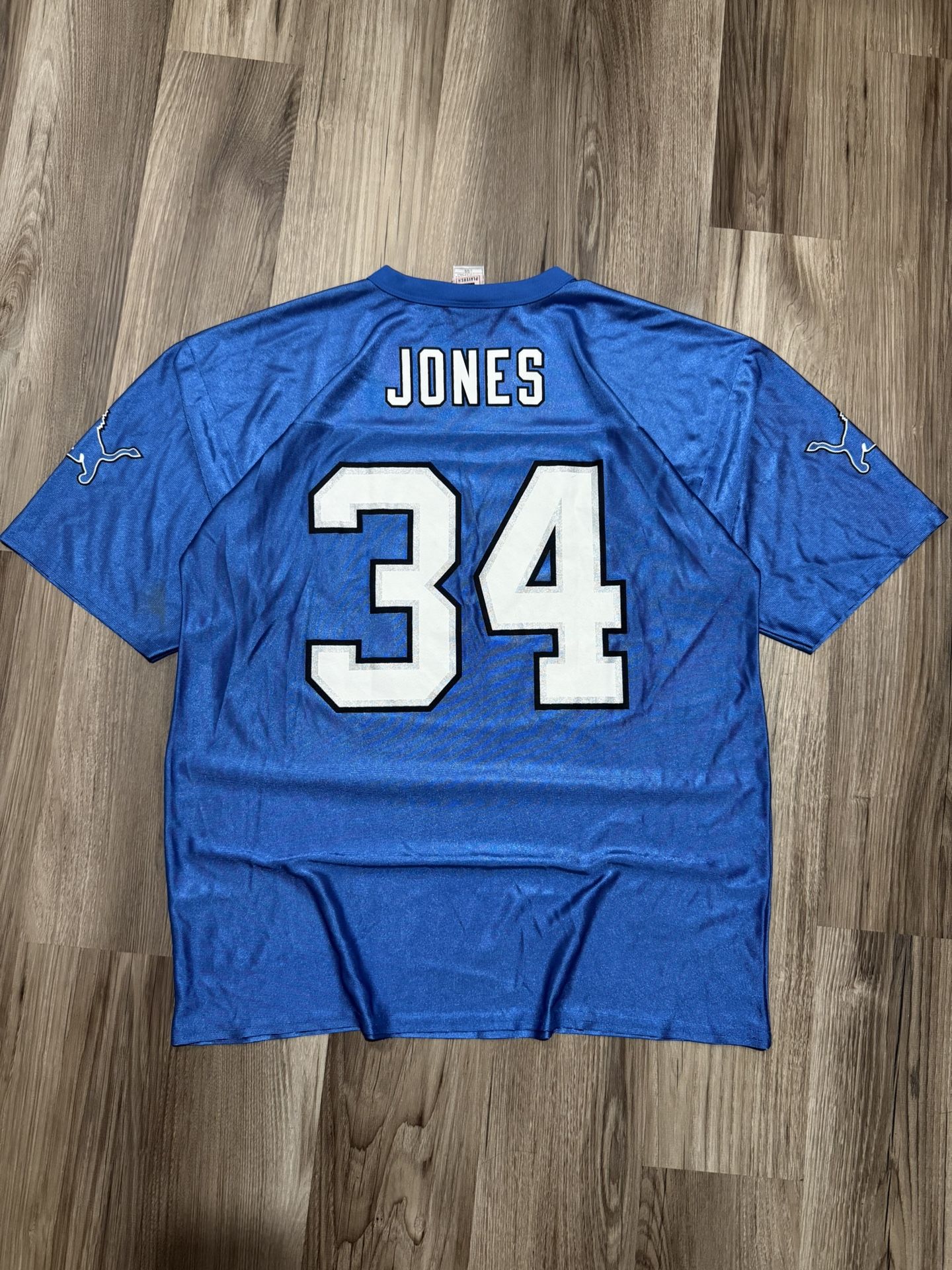 Vintage NFL Kevin Jones #34 Detroit Lions blue satin jersey • Size XL