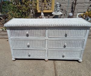 VINTAGE WHITE WICKER DRESSER