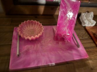 Pink Perfection Glitter Resin Set | Handmade Tray, Bowl & Phone Holder