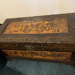Chinese Carved Cedar Chest 
