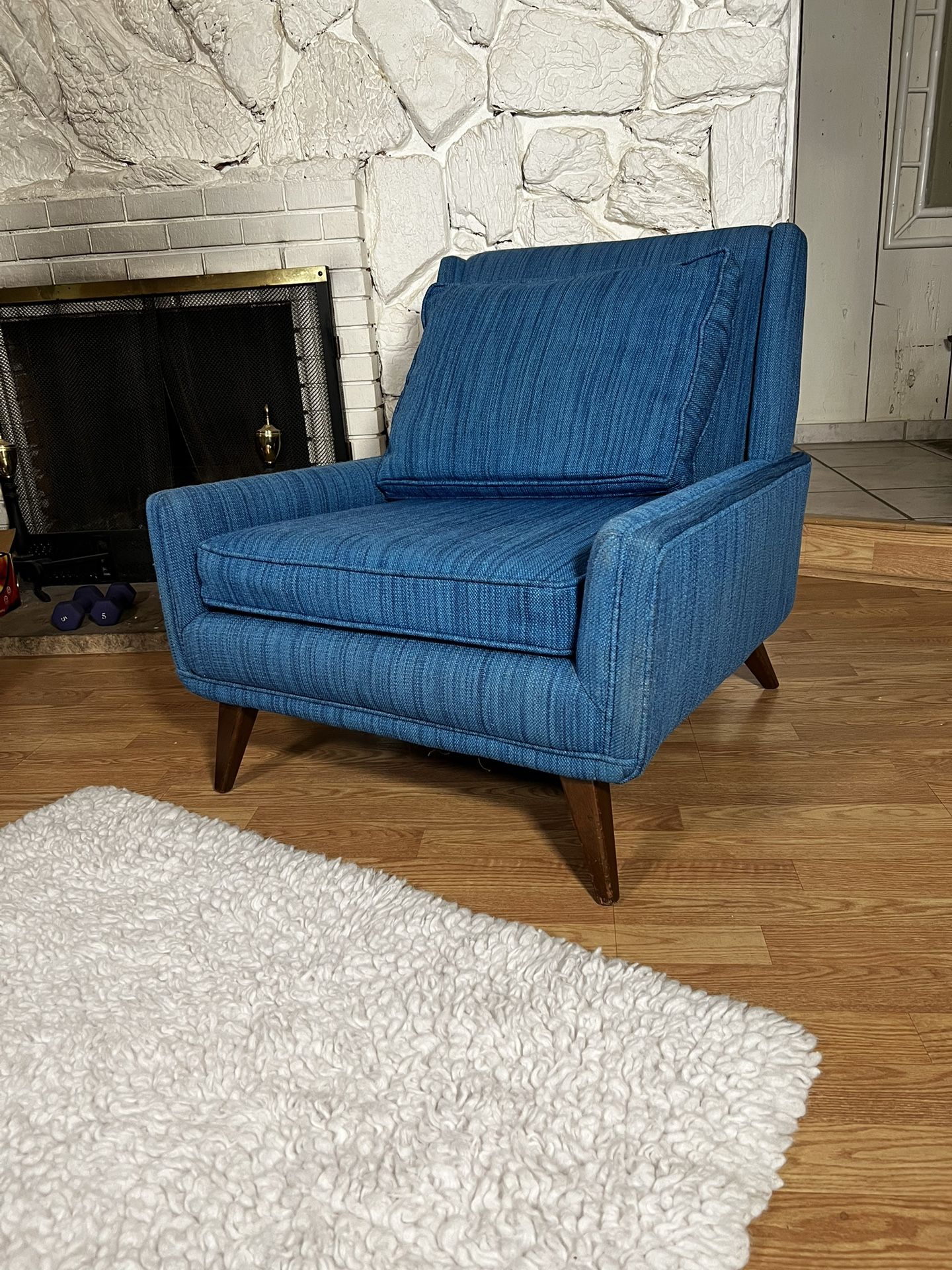 Vintage MCM Accent Chair Blue reupholstered