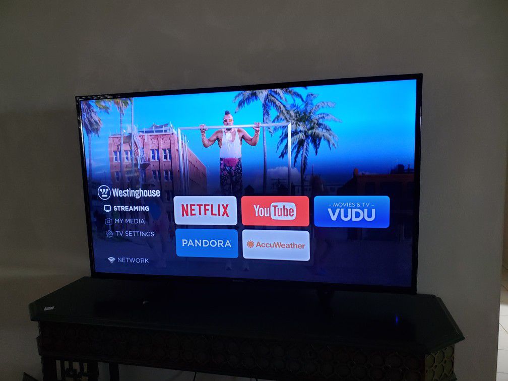 Westinghouse 55-Inch 4K UHD TV with Remote. READ!! TV HAS ONLY APPS SEEN ON SCREEN