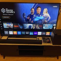 55” VIZIO 4K SMART UHD LED TV + VIZIO SOUNDBAR & WIRELESS SUBWOOFER + FULL MOTION WALL MOUNT + BRAND NEW LED LIGHTS