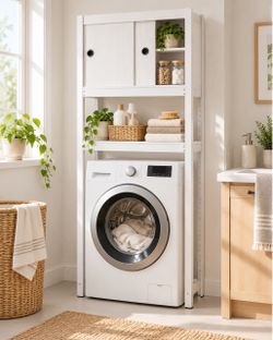 White Over-Washer Storage Shelf Unit
