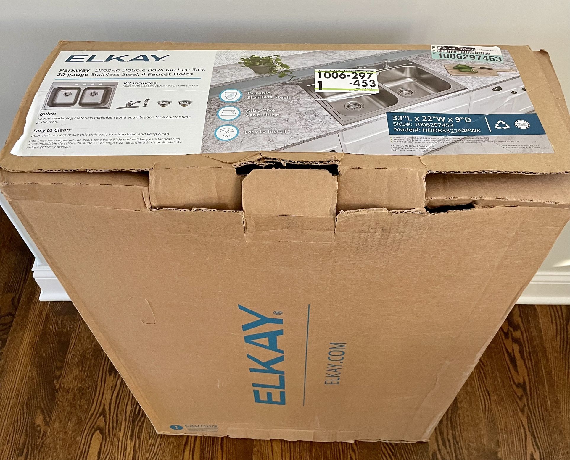 Elkay Parkway 33 in. Drop-in Single Bowl 20-Gauge Stainless Steel Kitchen Sink with Accessories