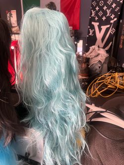 Long Wavy Light Blue Ty Synthetic Wig