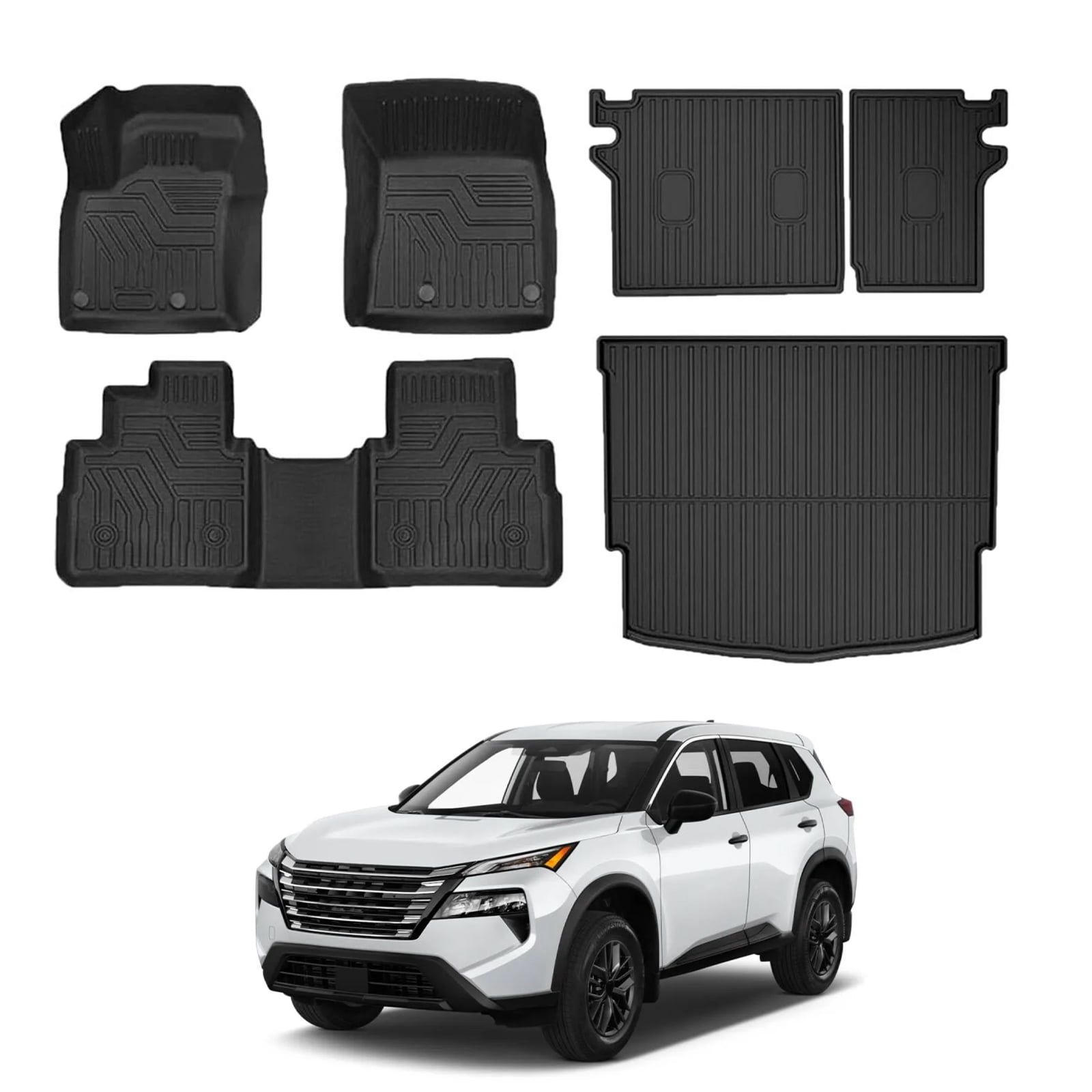 DIKSOAKR Car Floor Mats & Cargo Liner & Backrest Mat for Nissan Rogue 2021-2024 Row Trunk Mat Full Set TPE All Weather Protection