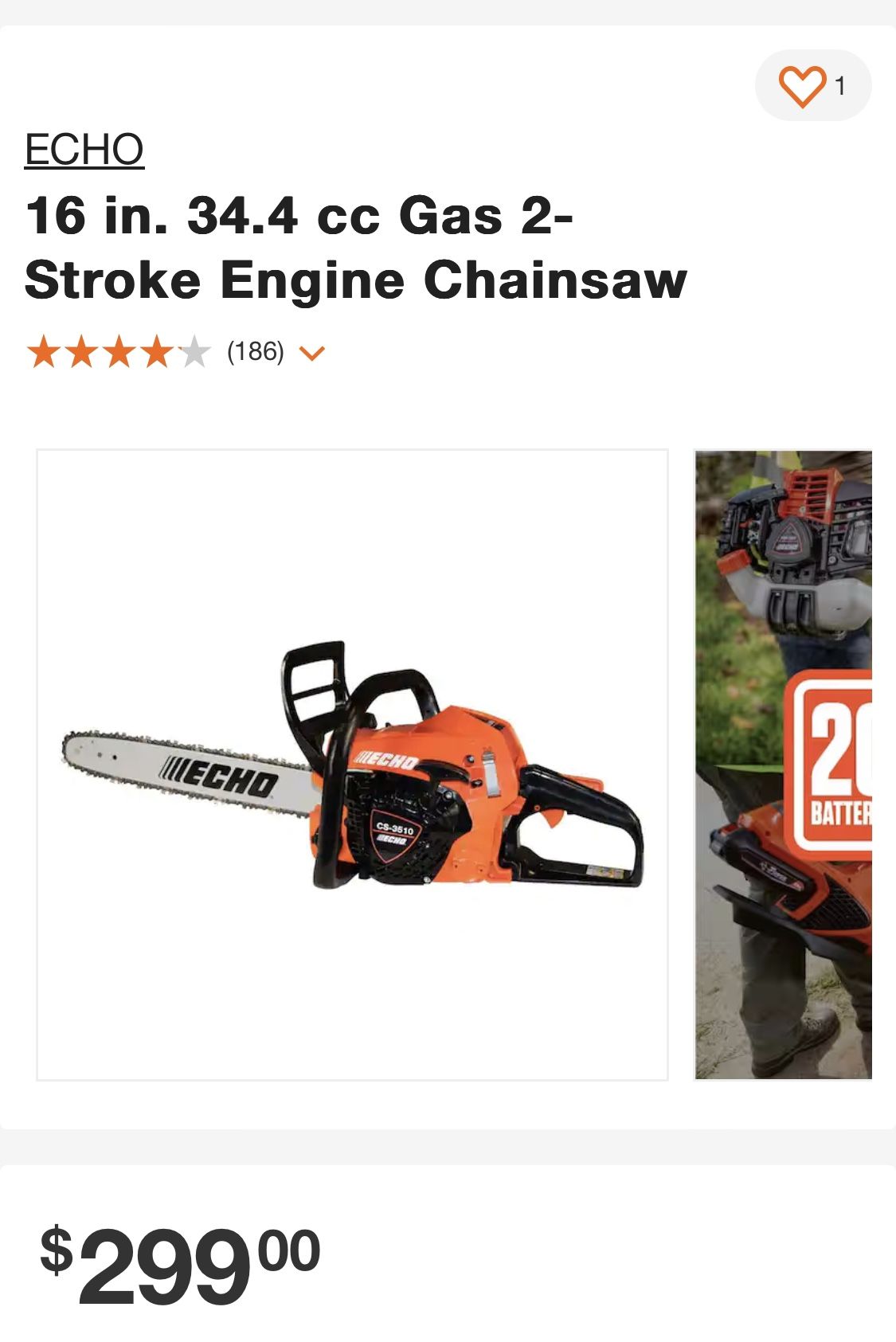 ECHO 16 in. 34.4 cc Gas 2 Stroke Engine Chainsaw