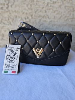 Valentino Orlandi Black Gold Studded Crossbody Bag with Coin Bag- MSRP $380