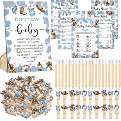 Patelai 321 Pcs Baby Shower Games Supplies, 5 Sets (50 Cards Each) Activities Cards with 20 Pencils 1 Don't Say Baby Sign 50 Clothespin (Cowboy)