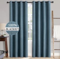 MIULEE Blackout Curtains for Bedroom Linen Texture 52 x 84 Inch (2 Panels) Dusty Blue