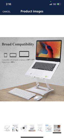 Fancial Adjustable Laptop Stand for Desks, Ergonomic, Portable, Fold-Up Design, Non-Slip, Aluminium Construction