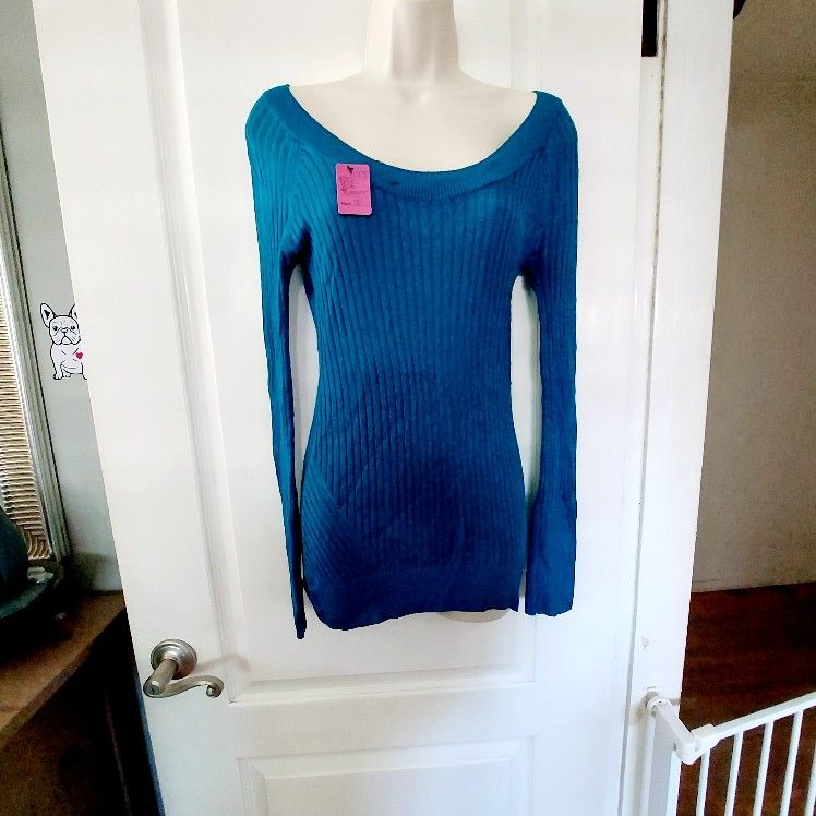 BEBE Bebe tunic long-sleeved blue sweater top like new size med stretchy