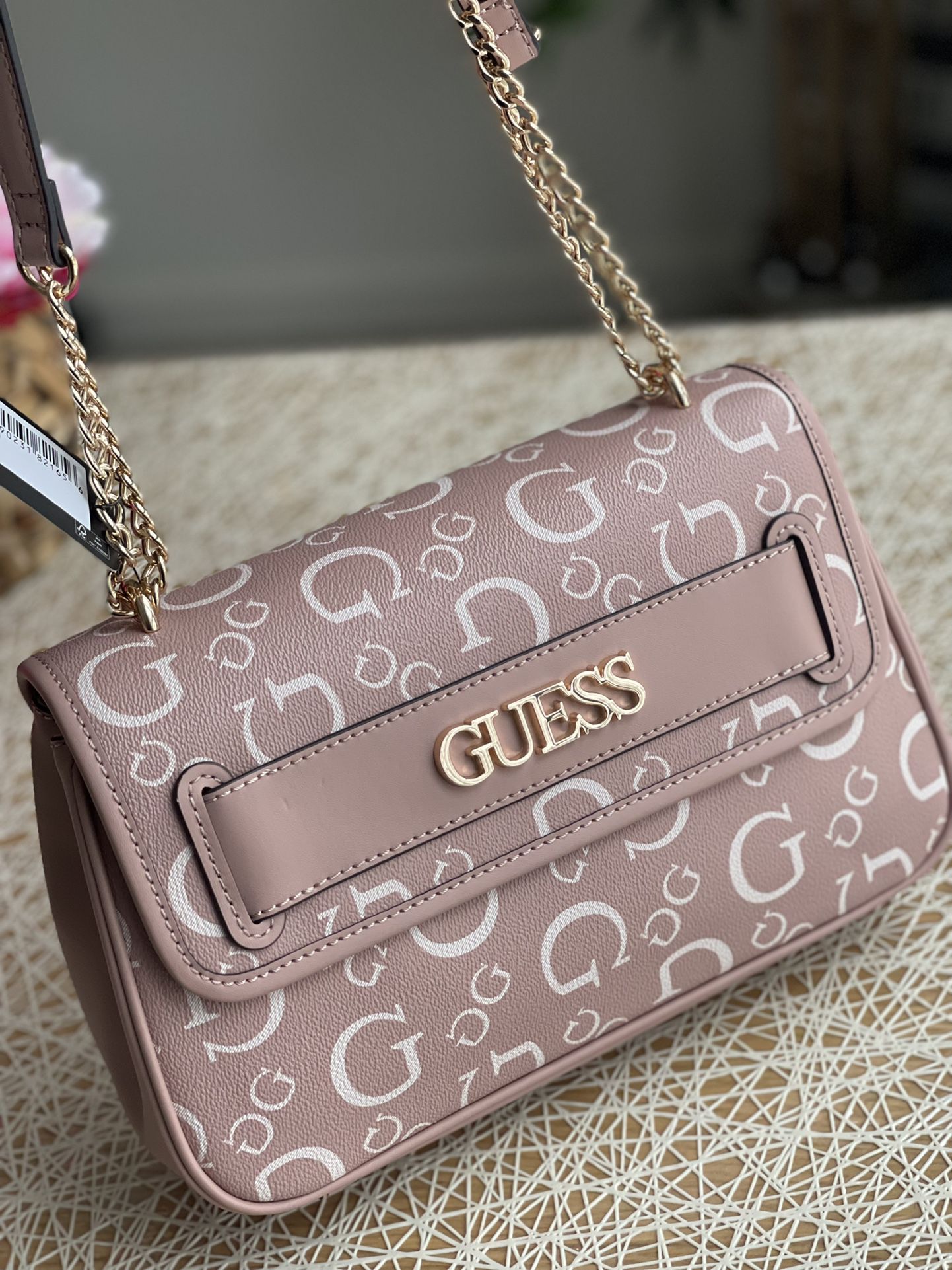 Guess Blush Satchel Big Gold Guess Letter,partly  Gold Chain Strap Women Bag NWT