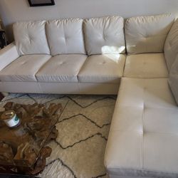 White Faux Leather Sectional Chaise