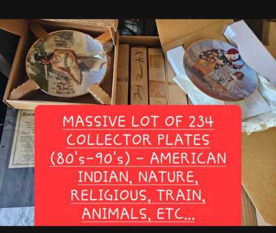 HUGE LOT Of 234 Different Collectors Plates From The 1980's - 1990's With A Book Of Certificate Of Authenticity Signed Genuine Authentic Vintage Auto