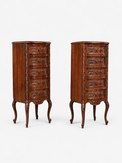 Pair of Louis XV Style Carved-Wood & Portoro Black Marble Top Night Stands, c.1950's - Delivery Available