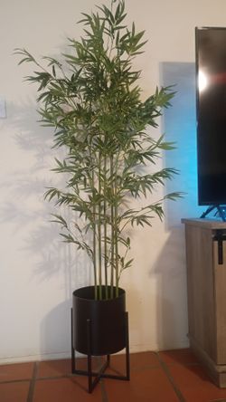 Large Artificial Bamboo Tree with Black Metal Planter