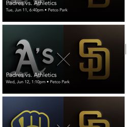 2 Tickets Padres Vs Athletics Wednesday 6/12 $40
