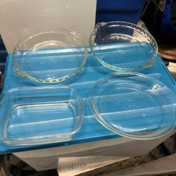 Lot Of 5 PYREX Clear Glass Pie Pan  Dishes, Bowl