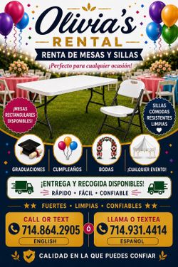 “Renta de mesas y sillas para fiestas en Orange County”