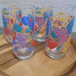 Libbey 4  Texture Raised Fruit Drinking Glasses 17oz Vintage Made In USA