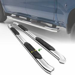 4 Inch Curved Running Boards Stainless Steel Nerf Bars Side Steps Compatible with 2007-2022 Toyota Tundra Crew Cab, No-Cut, No Drilling, Bolt on Insta