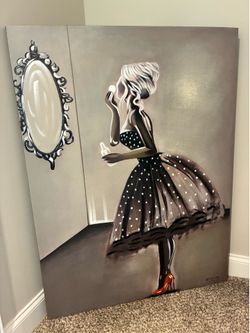 Kirklands Contemporary Woman in Mirror Canvas Painting Print 36” x 48” Unframed