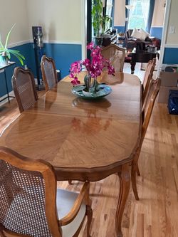 French Provincial Dining Table with 6 Cane Chairs